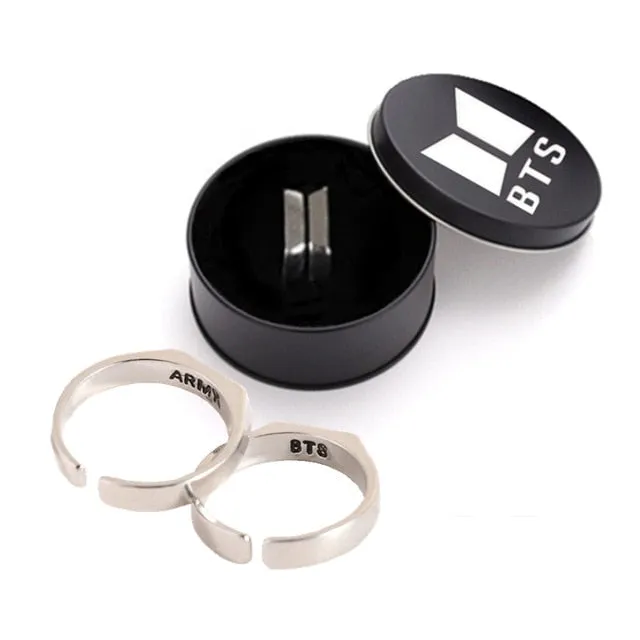 1 Pair Kpop Bangtan Boys ARMY Letter Couple Ring Trend 2021 New Boxed Adjustable Lovers Ring Fashion Jewelry Accessories BTS-199