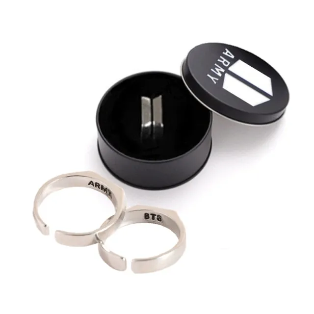 1 Pair Kpop Bangtan Boys ARMY Letter Couple Ring Trend 2021 New Boxed Adjustable Lovers Ring Fashion Jewelry Accessories BTS-199