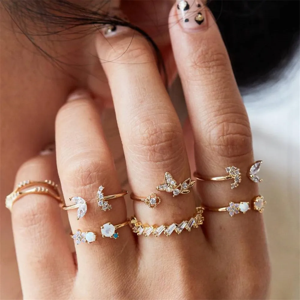 11 Pcs/set Vintage Women Evil Eye Olive Branch Rings