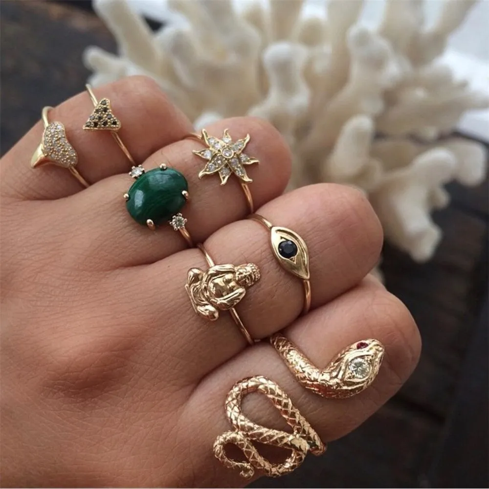 11 Pcs/set Vintage Women Evil Eye Olive Branch Rings