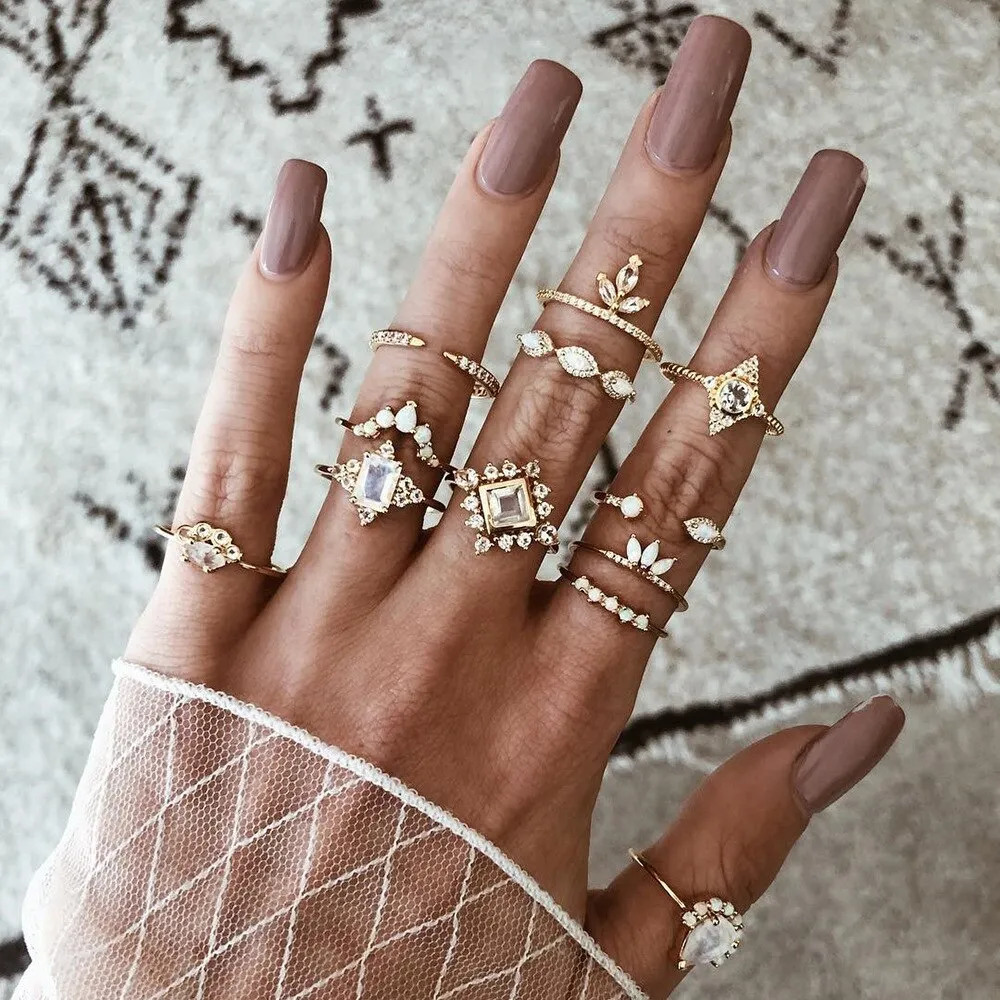 11 Pcs/set Vintage Women Evil Eye Olive Branch Rings