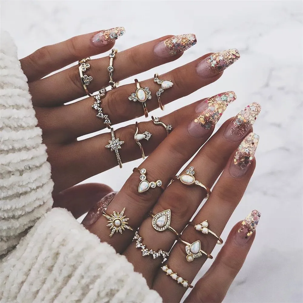 11 Pcs/set Vintage Women Evil Eye Olive Branch Rings