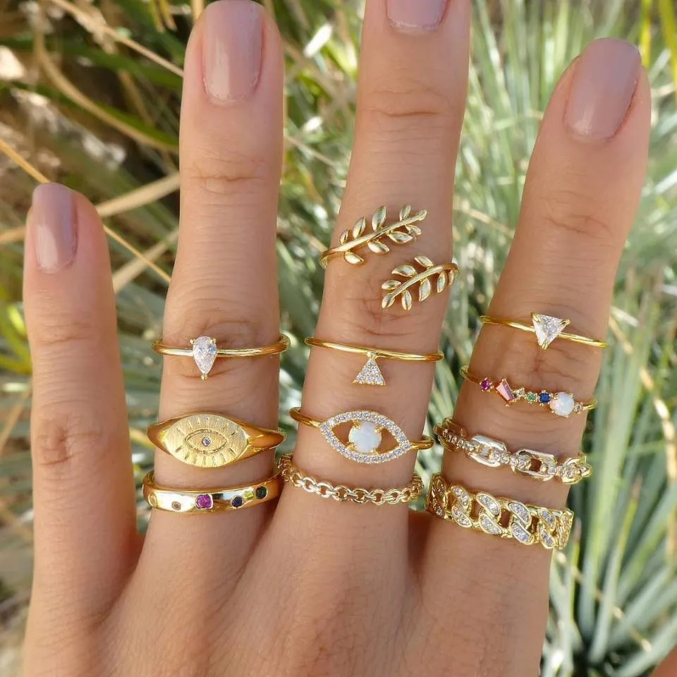 11 Pcs/set Vintage Women Evil Eye Olive Branch Rings