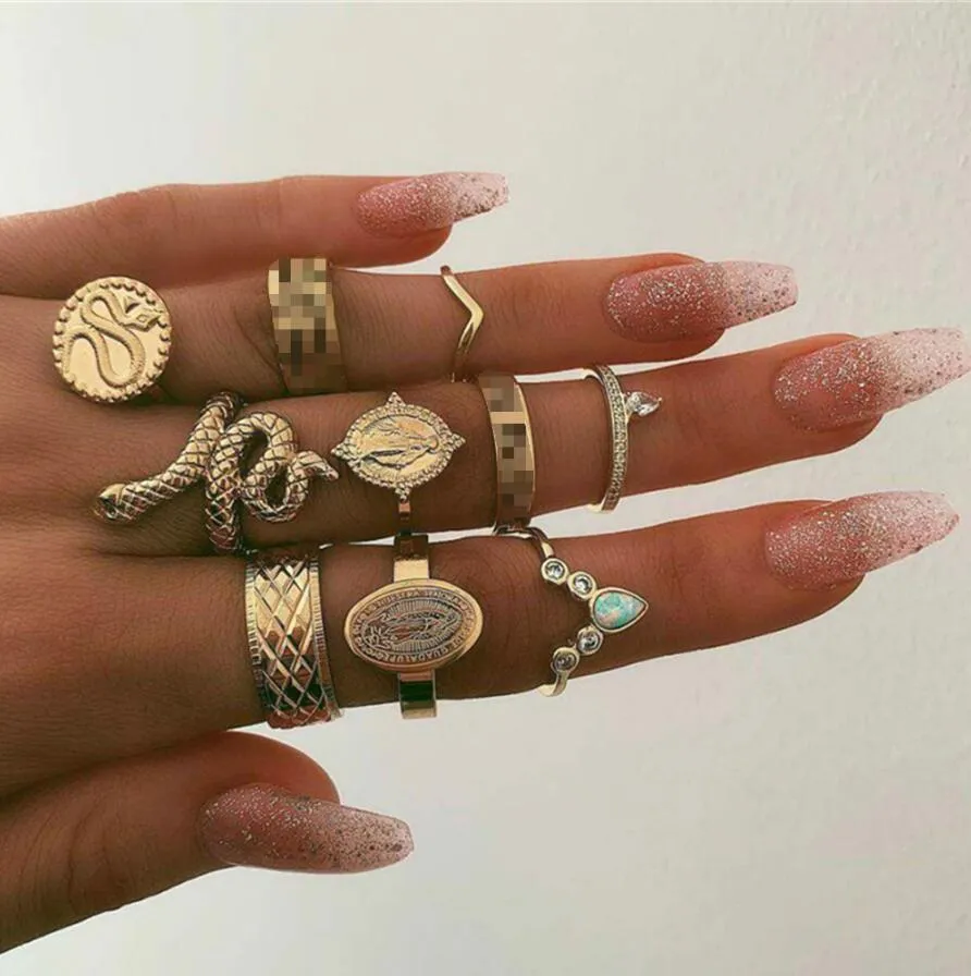 11 Pcs/set Vintage Women Evil Eye Olive Branch Rings