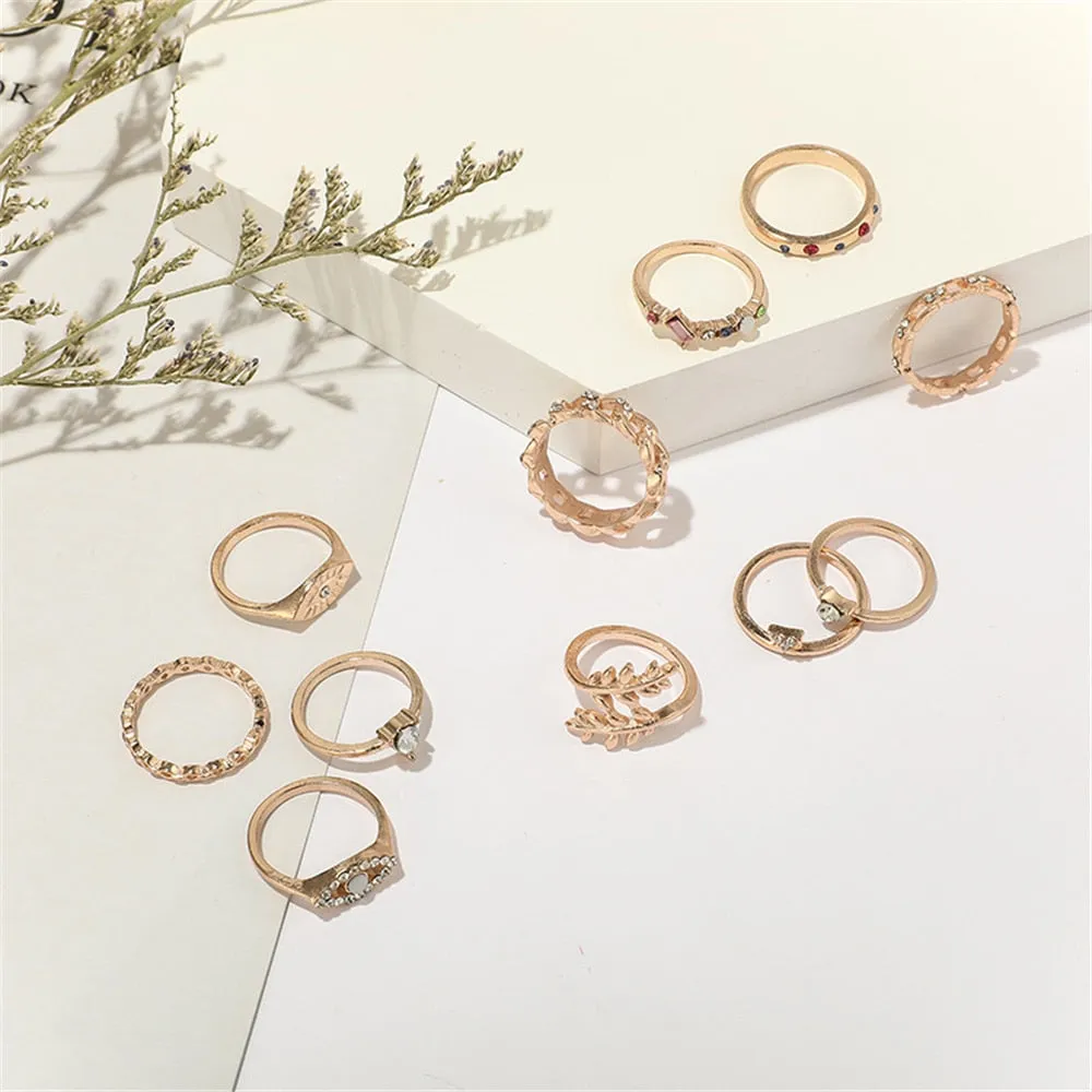 11 Pcs/set Vintage Women Evil Eye Olive Branch Rings