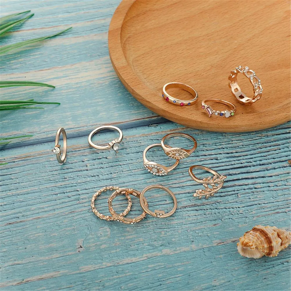 11 Pcs/set Vintage Women Evil Eye Olive Branch Rings