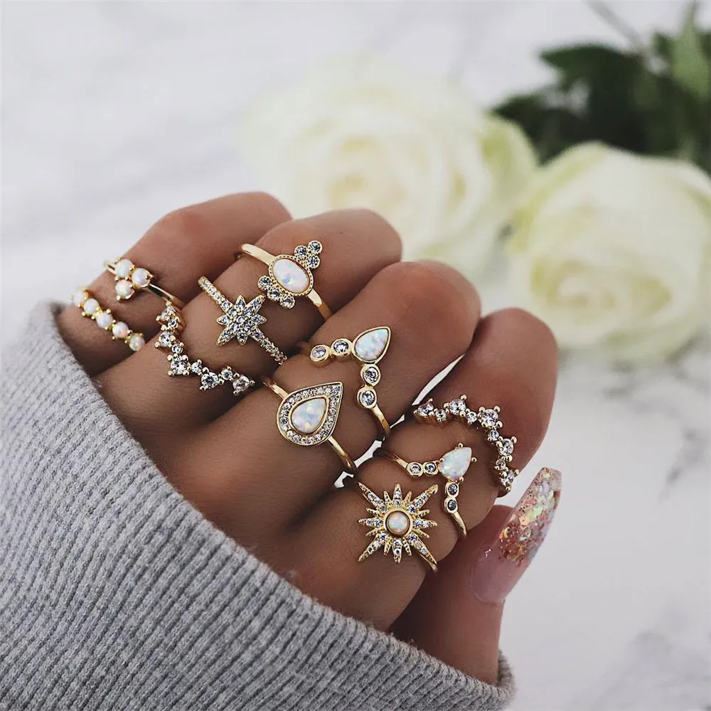 11 Pcs/set Vintage Women Evil Eye Olive Branch Rings