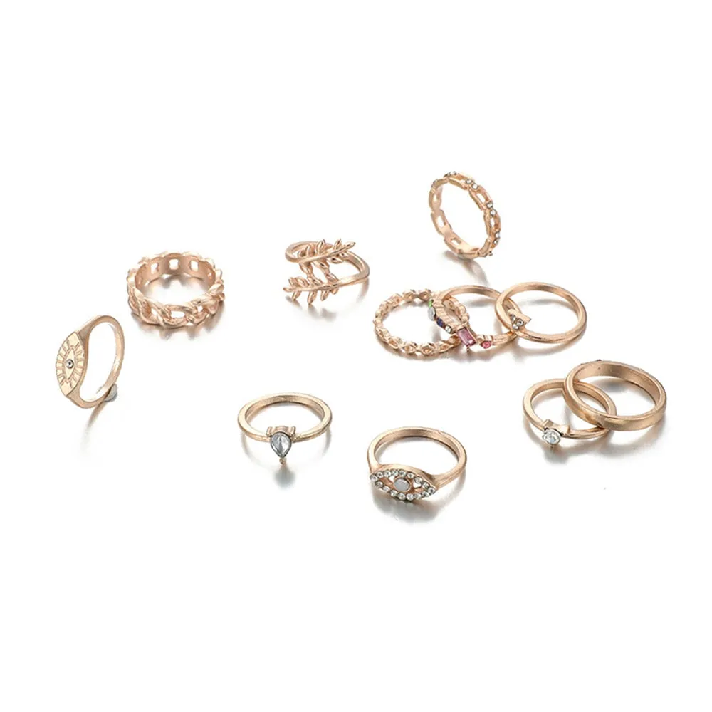 11 Pcs/set Vintage Women Evil Eye Olive Branch Rings