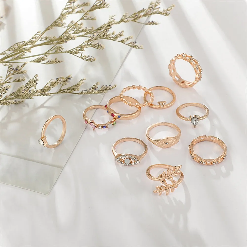 11 Pcs/set Vintage Women Evil Eye Olive Branch Rings