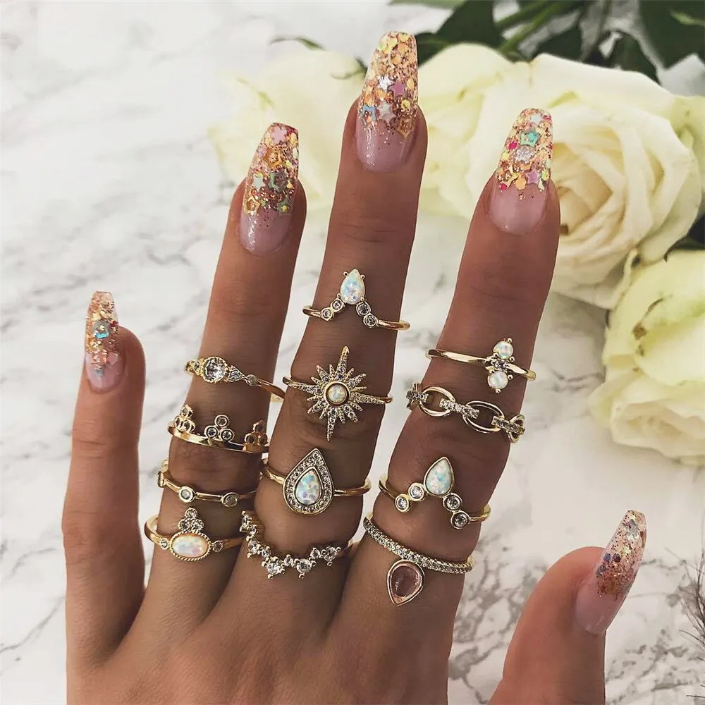 11 Pcs/set Vintage Women Evil Eye Olive Branch Rings