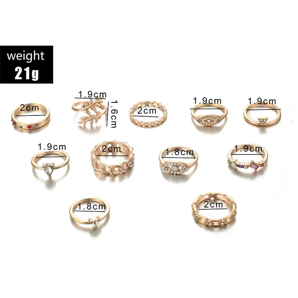 11 Pcs/set Vintage Women Evil Eye Olive Branch Rings