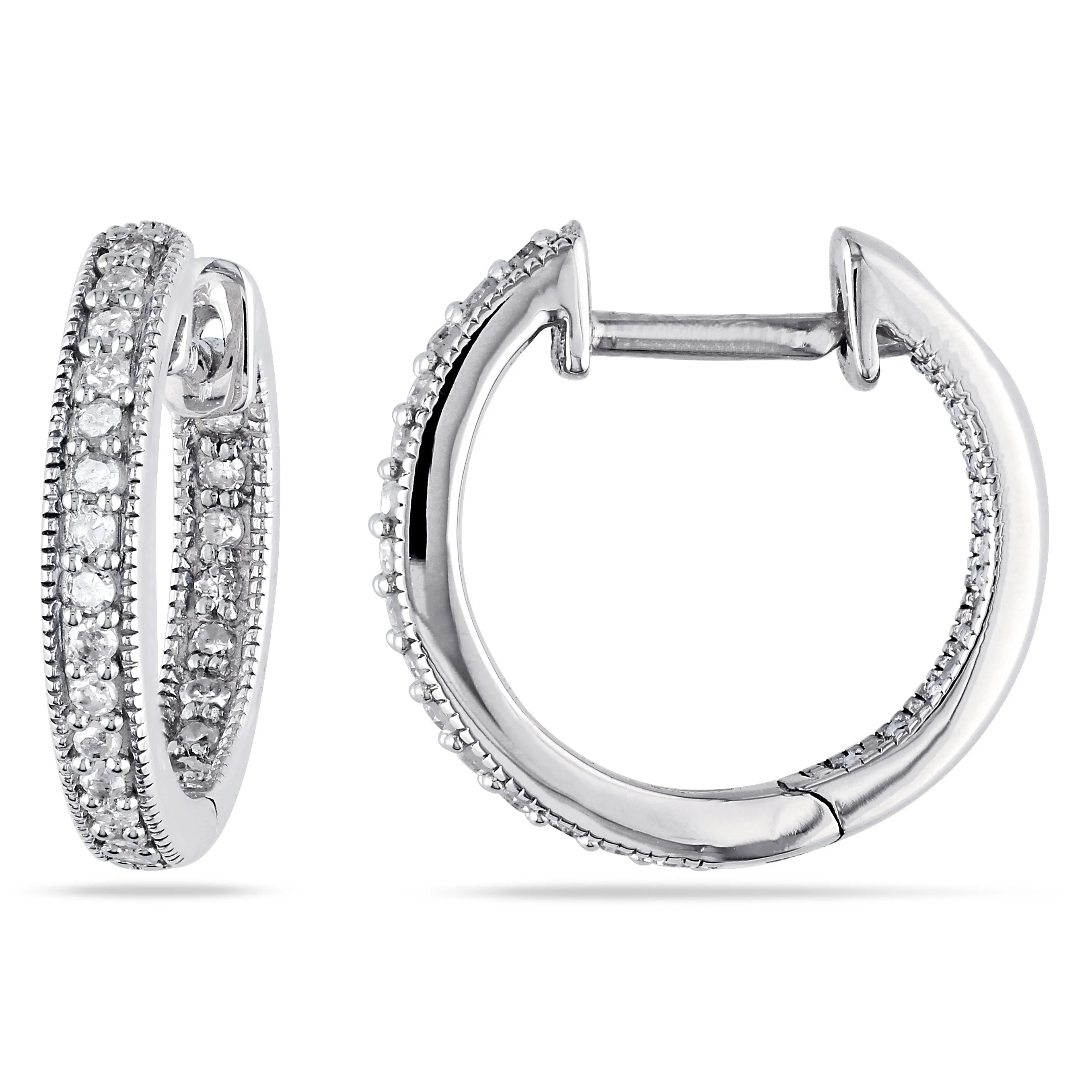 1/4 CT TW Inside Outside Diamond Hoop Earrings in 14K White Gold