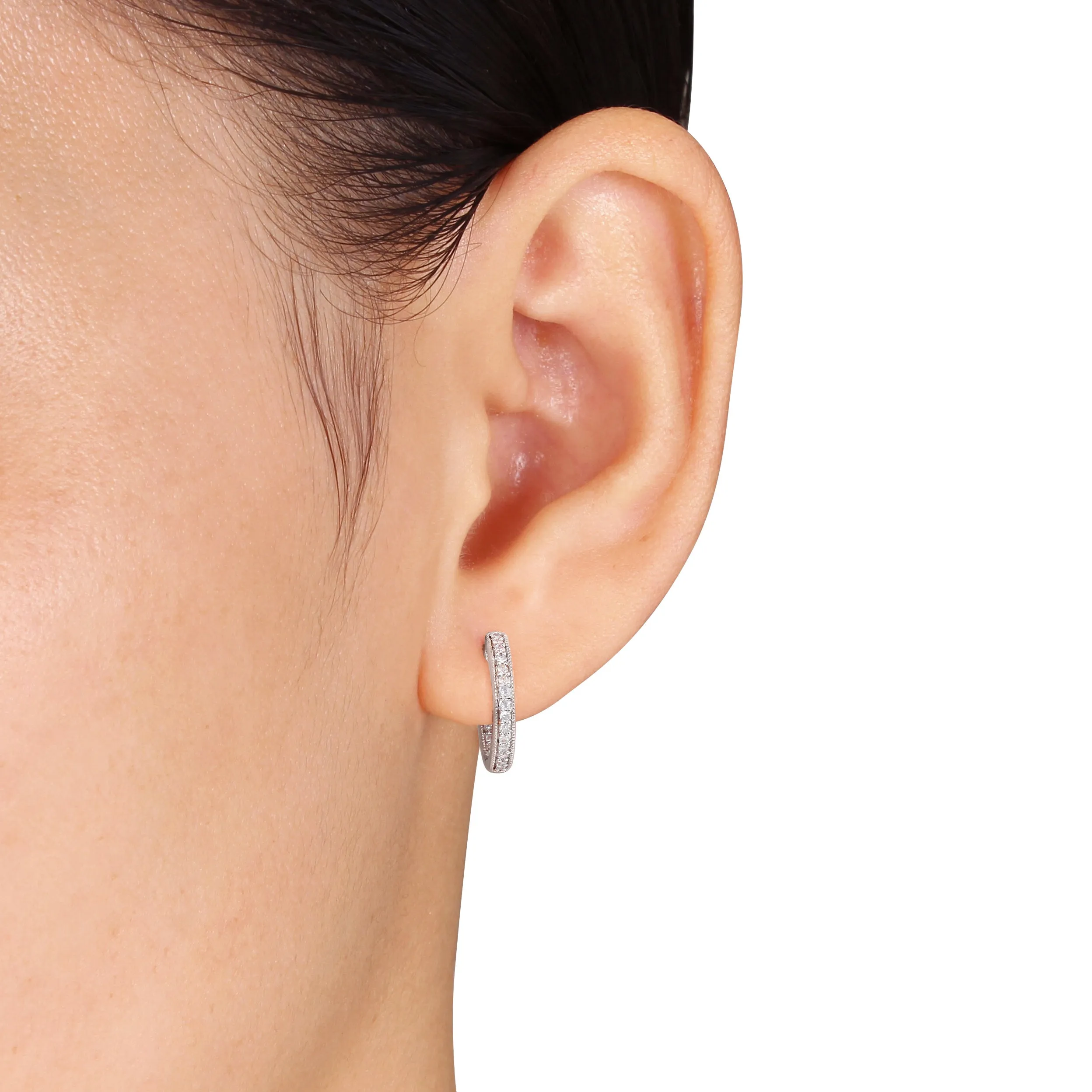 1/4 CT TW Inside Outside Diamond Hoop Earrings in 14K White Gold
