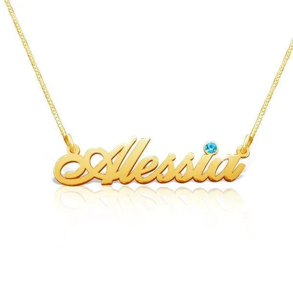 14K Gold Personalized Birthstone Name Necklace Adjustable 16”-20”