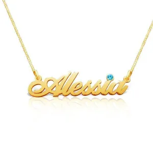 14K Gold Personalized Birthstone Name Necklace Adjustable 16”-20”