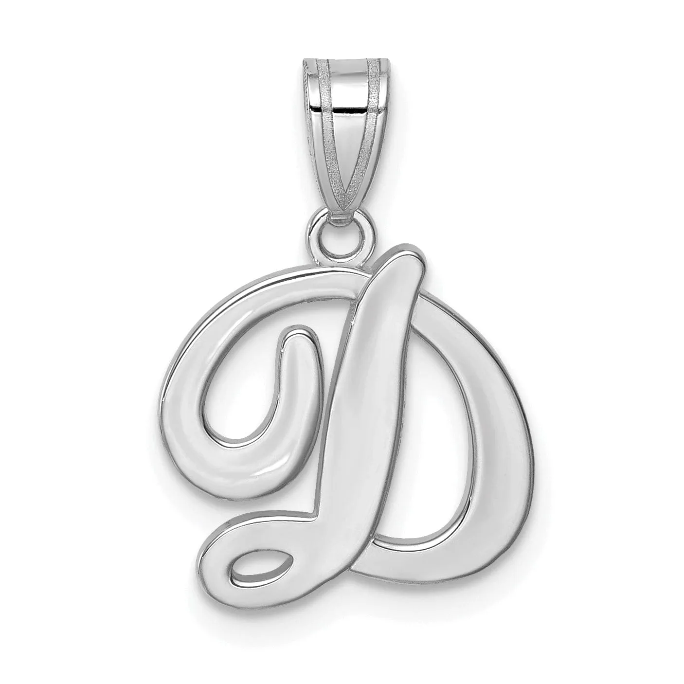 14K White Gold Medium Size Script Design Letter D Initial  Charm Pendant