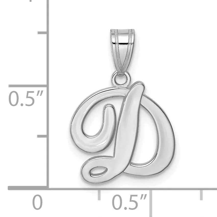 14K White Gold Medium Size Script Design Letter D Initial  Charm Pendant