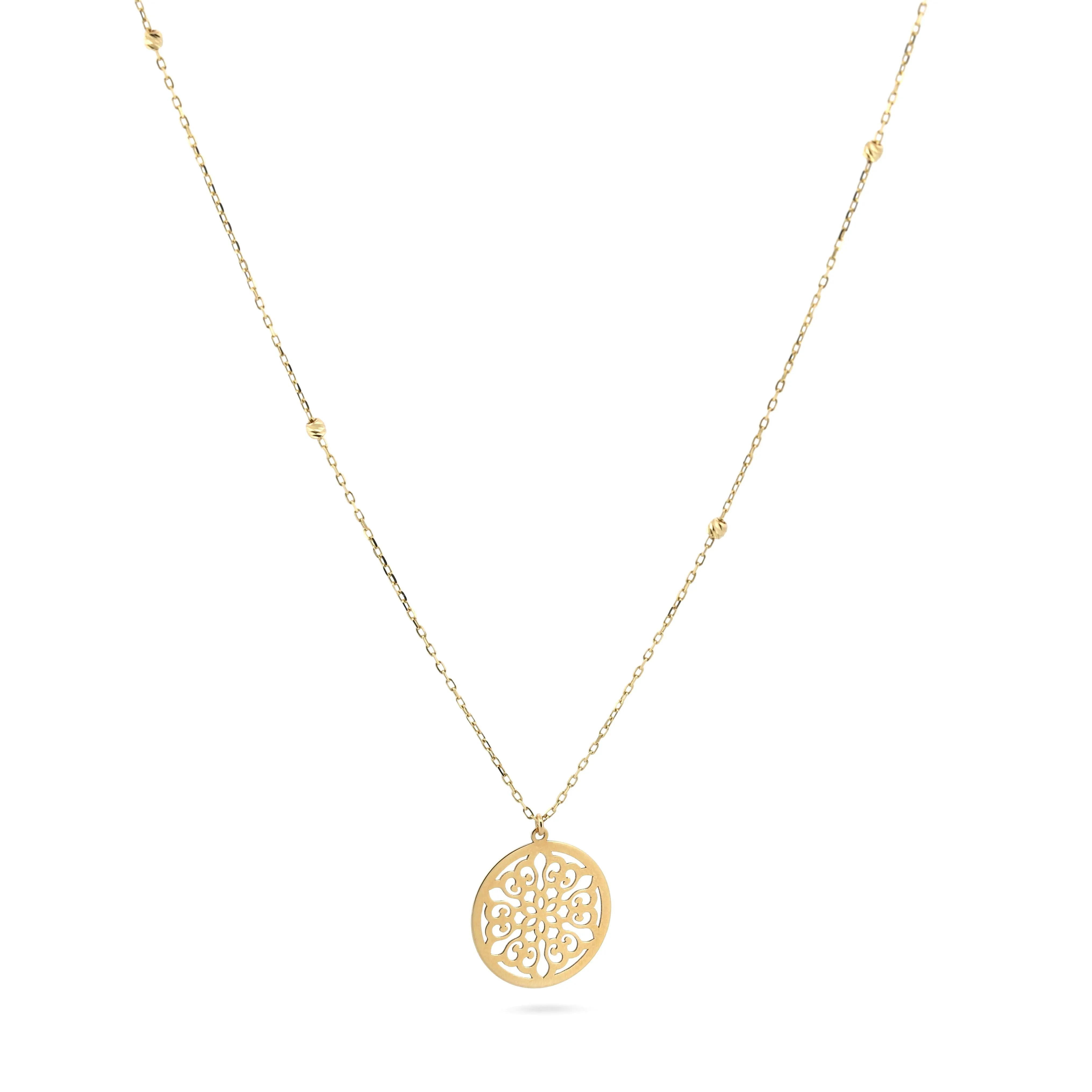 14k Yellow Gold Flower of Life Openwork Pendant Necklace