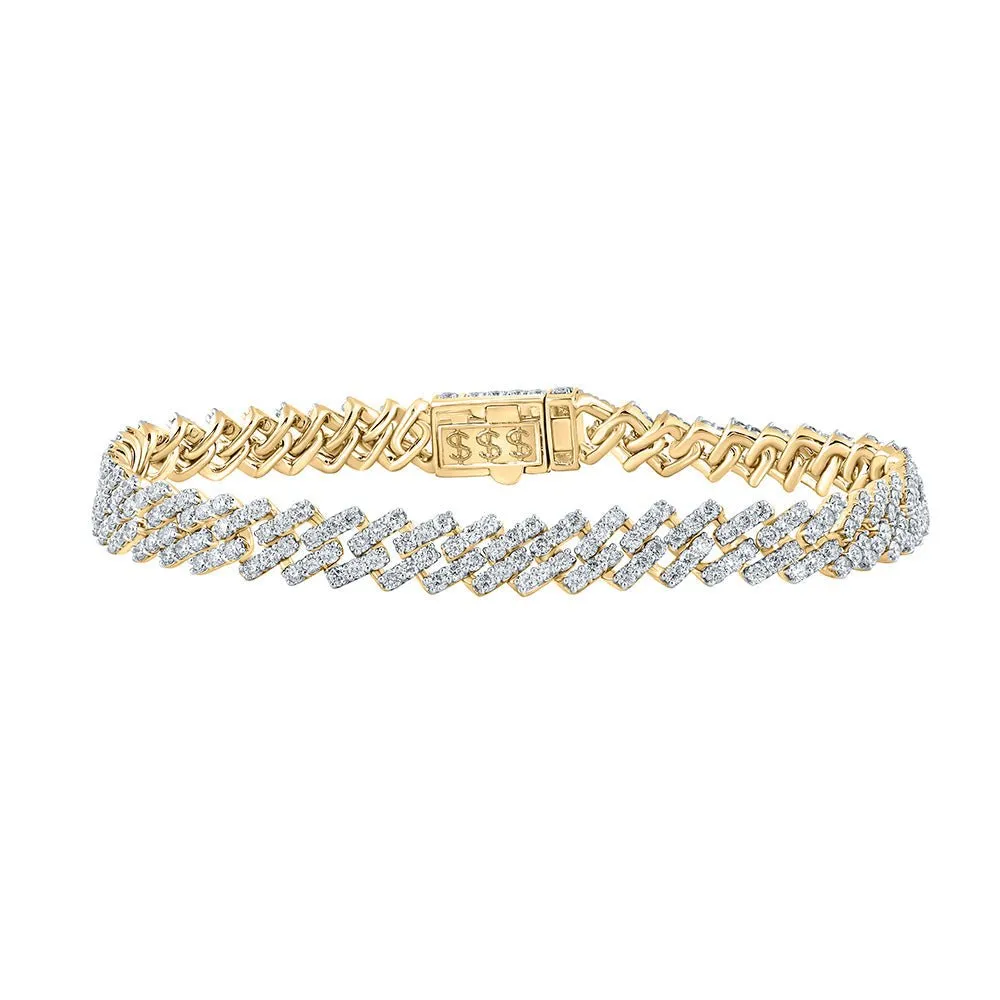 14kt Yellow Gold Men's Round Diamond Straight Cuban Link Bracelet - 7-5/8 Cttw: A Majestic Statement of Elegance