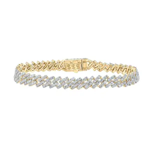 14kt Yellow Gold Men's Round Diamond Straight Cuban Link Bracelet - 7-5/8 Cttw: A Majestic Statement of Elegance