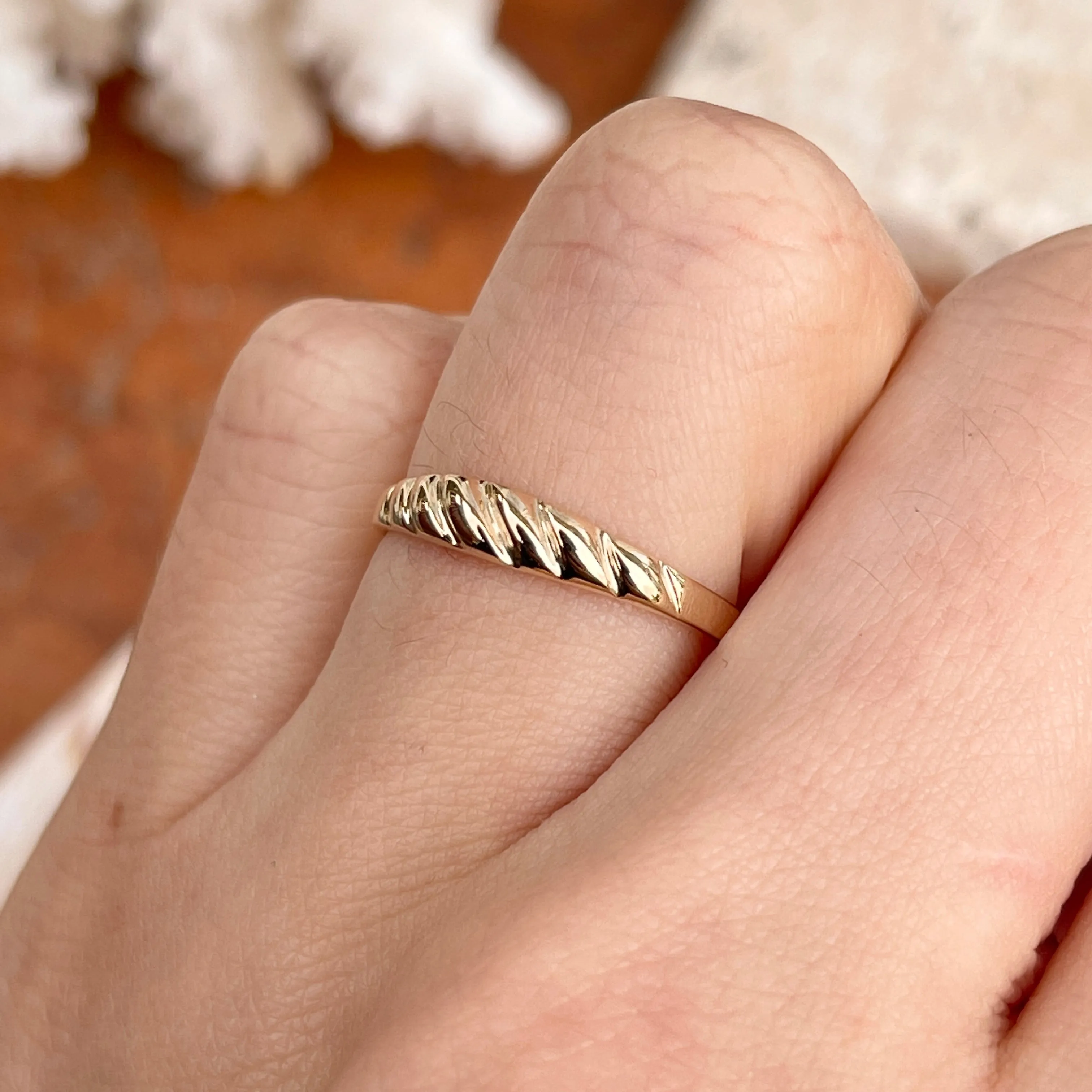 14KT Yellow Gold Thin Croissant Dome Band Ring