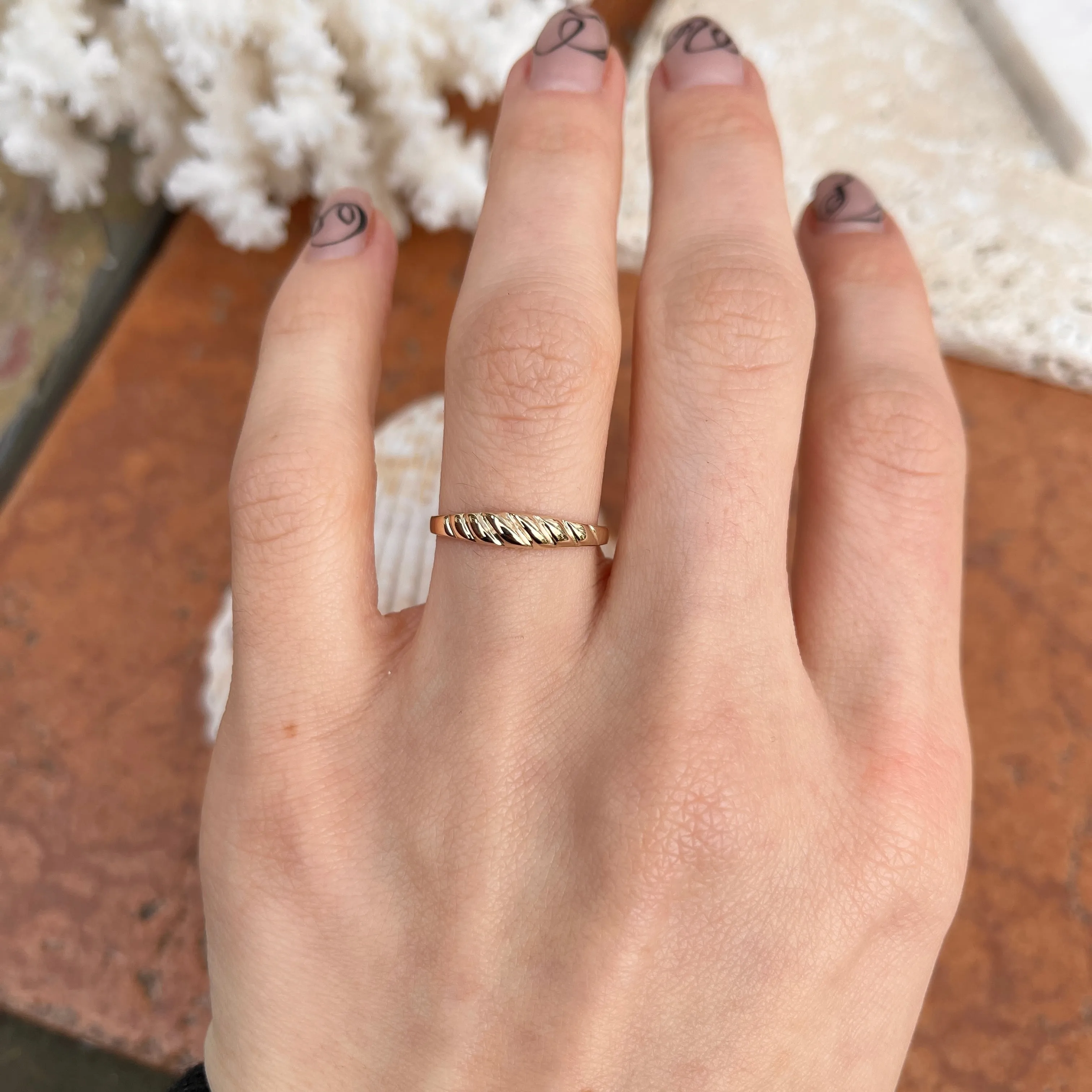 14KT Yellow Gold Thin Croissant Dome Band Ring