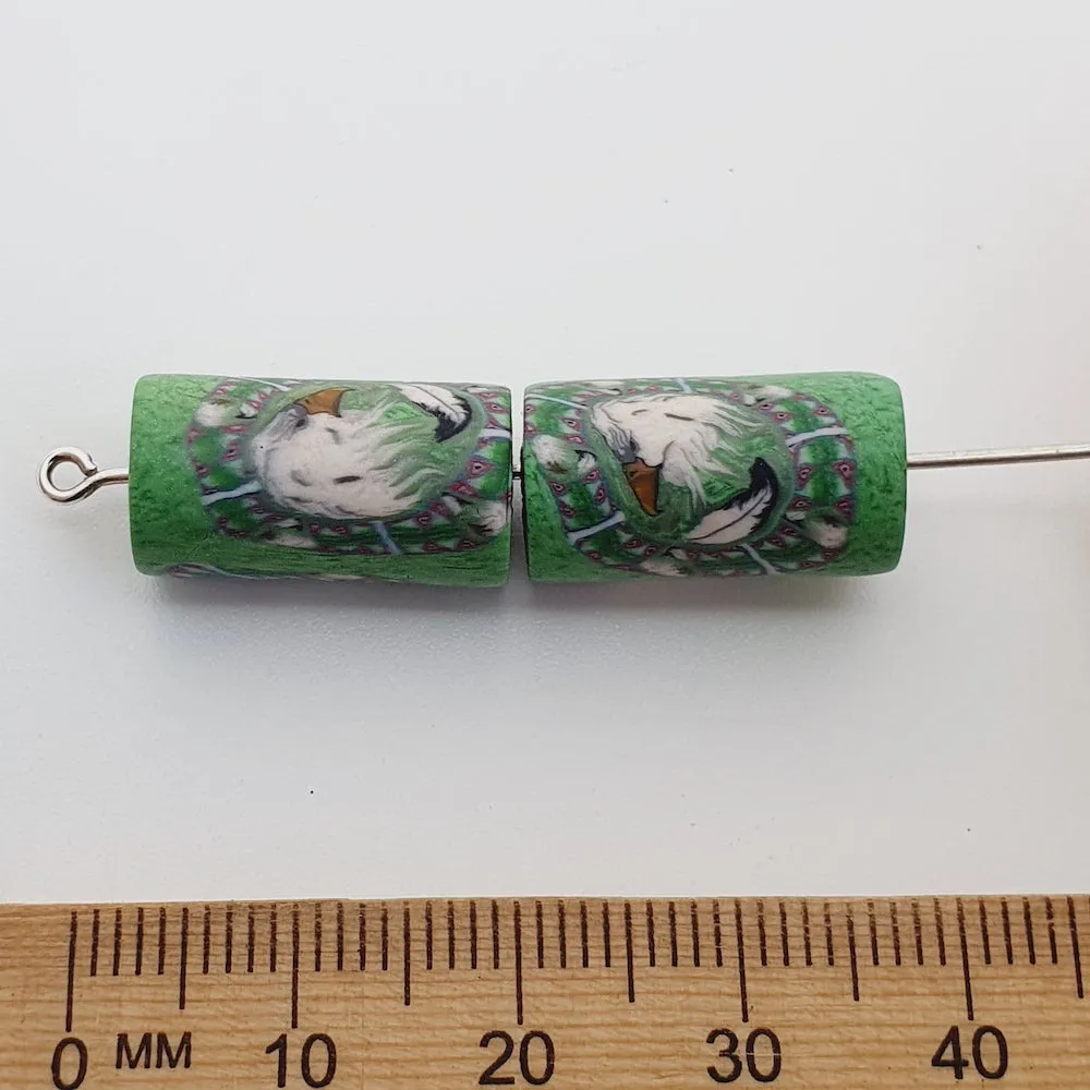 18mm Tube Fimo Beads (10) - Eagle w. Feather