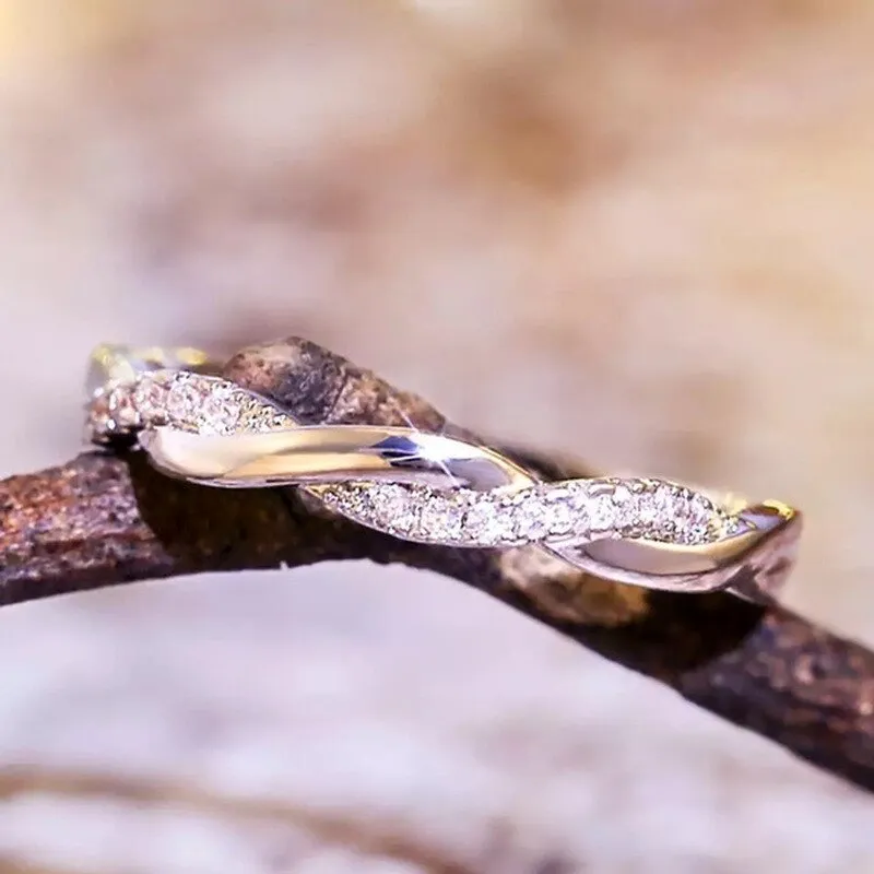 1pc Delicate Gold Silver Color Twined Vine Infinity Rings for Women Simple Fashion White Zircon Bridal Engagement Wedding Ring