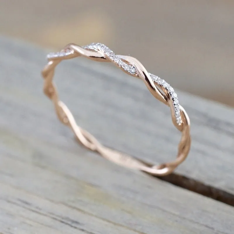 1pc Delicate Gold Silver Color Twined Vine Infinity Rings for Women Simple Fashion White Zircon Bridal Engagement Wedding Ring