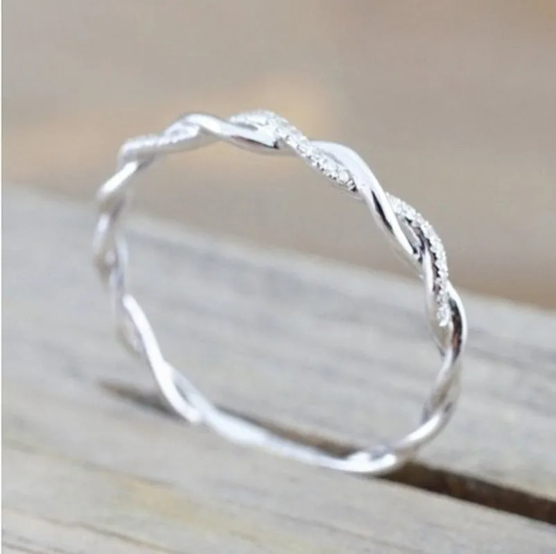 1pc Delicate Gold Silver Color Twined Vine Infinity Rings for Women Simple Fashion White Zircon Bridal Engagement Wedding Ring