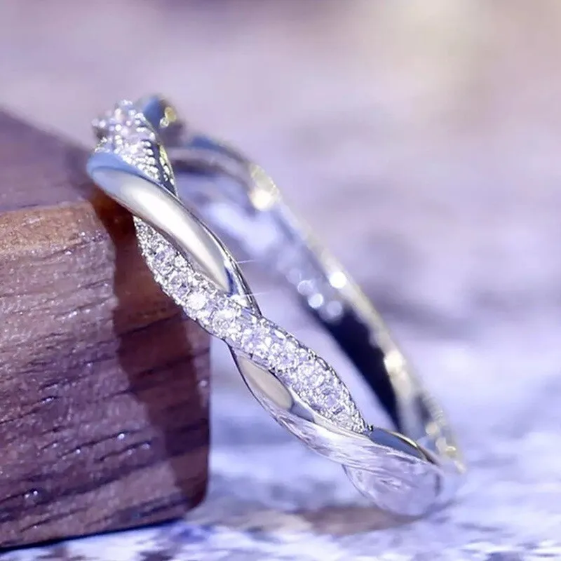 1pc Delicate Gold Silver Color Twined Vine Infinity Rings for Women Simple Fashion White Zircon Bridal Engagement Wedding Ring