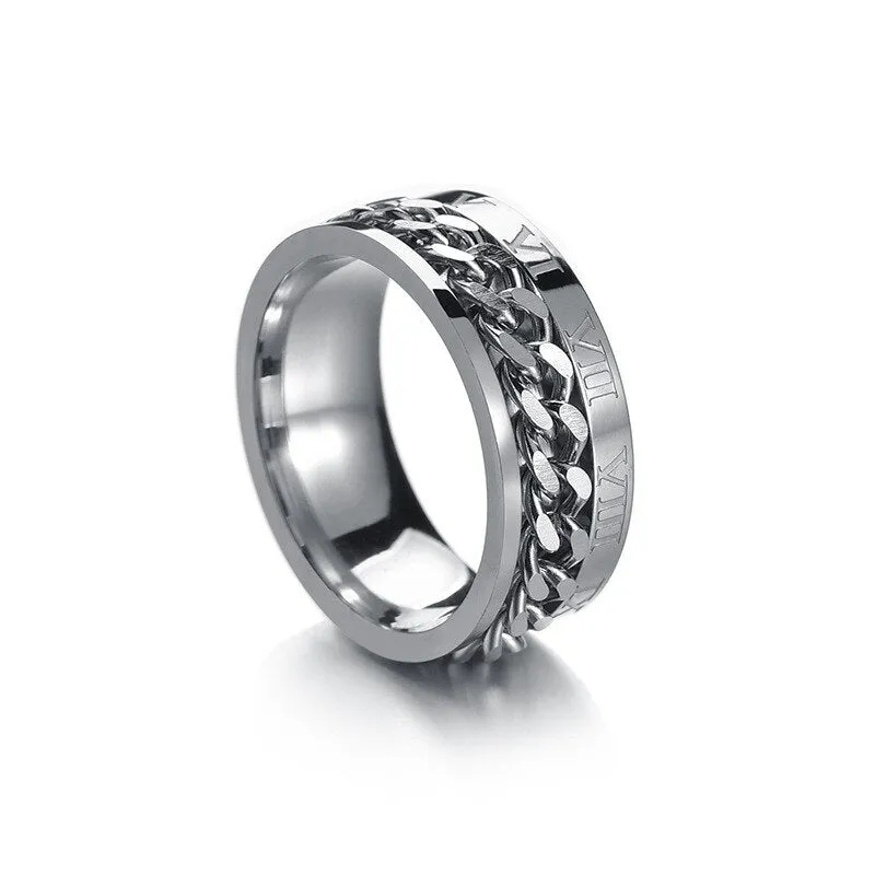 2021 New Rotating Chain Ring Titanium Steel Cool Ring for men  Neutral Fashion Trend Punk Style Jewelry Gift Banquet
