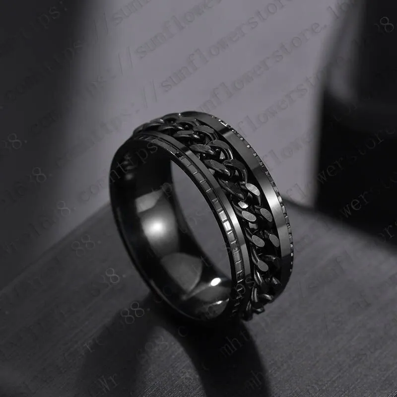 2021 New Rotating Chain Ring Titanium Steel Cool Ring for men  Neutral Fashion Trend Punk Style Jewelry Gift Banquet