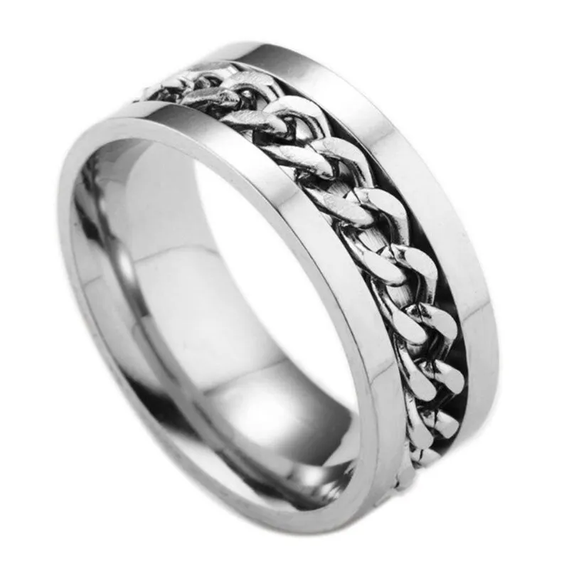 2021 New Rotating Chain Ring Titanium Steel Cool Ring for men  Neutral Fashion Trend Punk Style Jewelry Gift Banquet