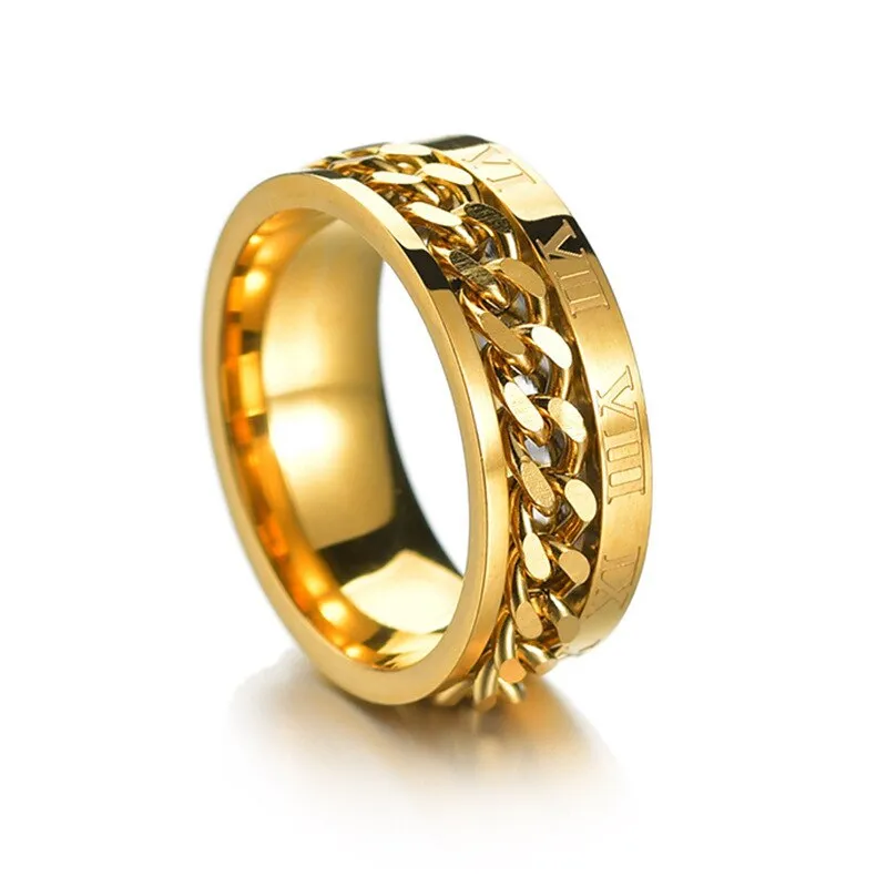 2021 New Rotating Chain Ring Titanium Steel Cool Ring for men  Neutral Fashion Trend Punk Style Jewelry Gift Banquet