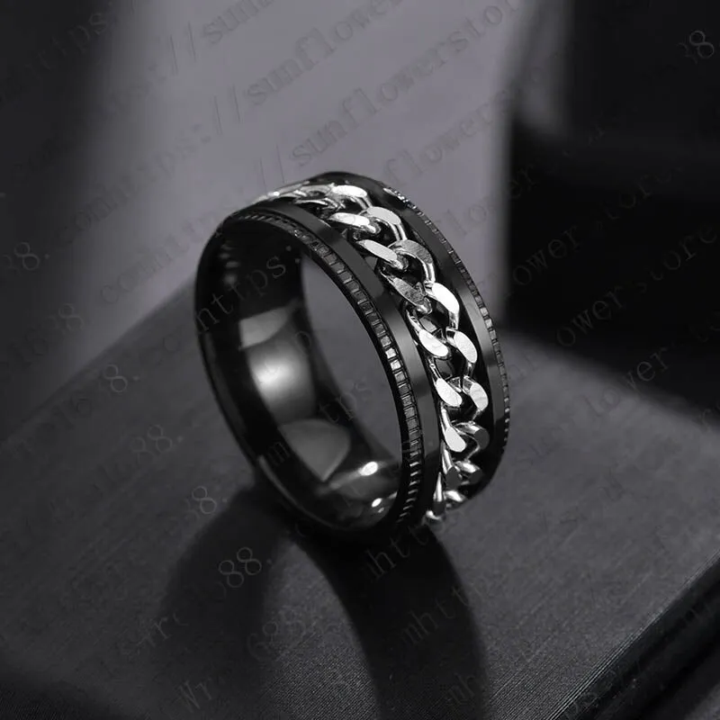2021 New Rotating Chain Ring Titanium Steel Cool Ring for men  Neutral Fashion Trend Punk Style Jewelry Gift Banquet