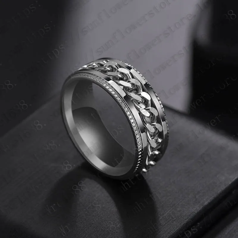 2021 New Rotating Chain Ring Titanium Steel Cool Ring for men  Neutral Fashion Trend Punk Style Jewelry Gift Banquet