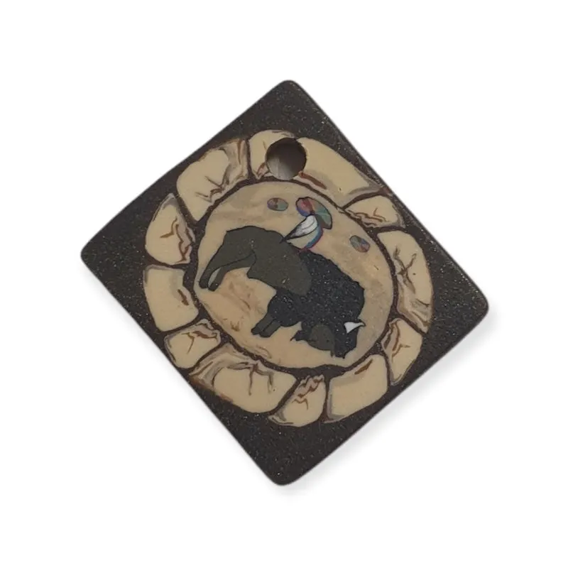 22mm Square Fimo Pendant (1) - Buffalo