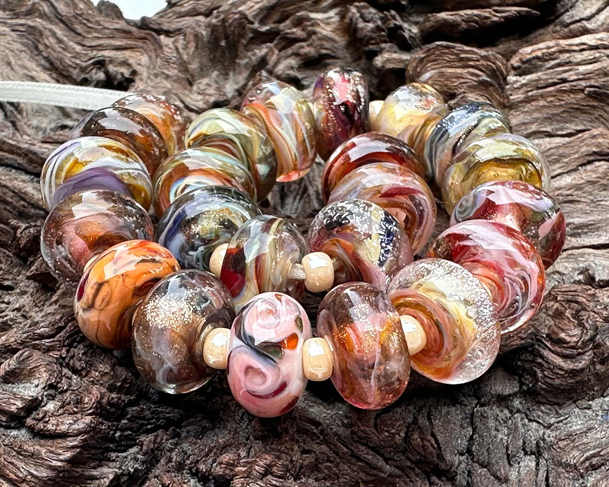 23 Brown Shimmer Orphan Lampwork Beads Mix SRA