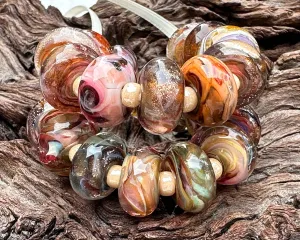 23 Brown Shimmer Orphan Lampwork Beads Mix SRA