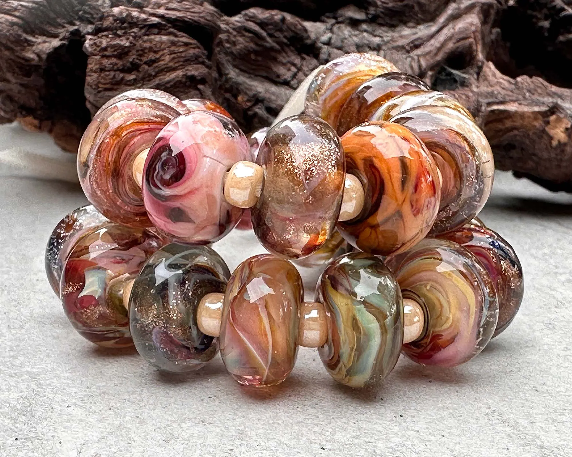 23 Brown Shimmer Orphan Lampwork Beads Mix SRA
