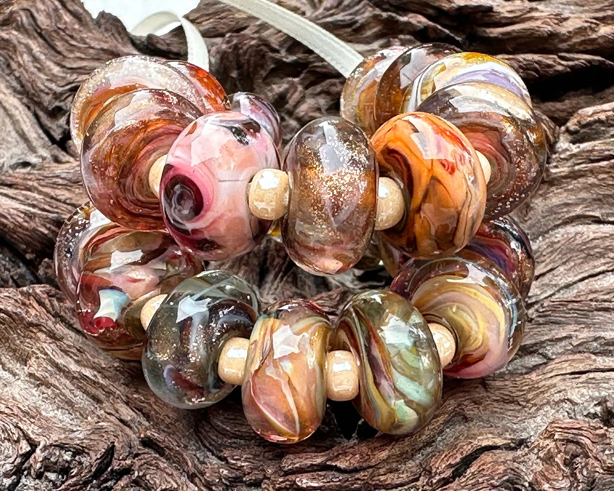 23 Brown Shimmer Orphan Lampwork Beads Mix SRA