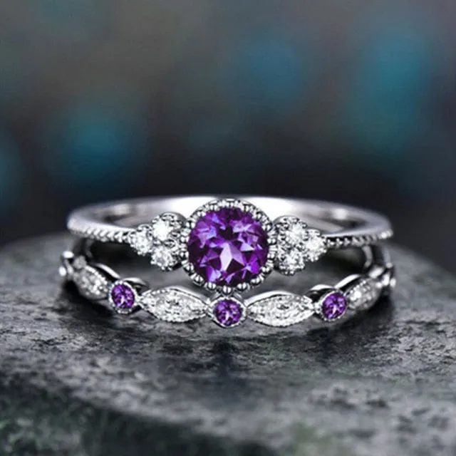 2Pcs/Set rings 2020 New Luxury Green Blue Stone - Crystal Rings For Women Silver Color - Wedding Engagement fashion Jewelry