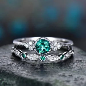 2Pcs/Set rings 2020 New Luxury Green Blue Stone - Crystal Rings For Women Silver Color - Wedding Engagement fashion Jewelry