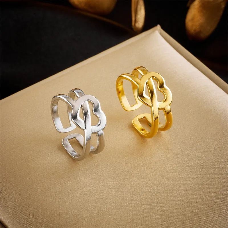 316L Stainless Steel Heart Love Open Ring For Women