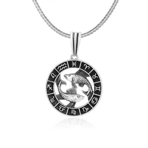925 Compassionate Pisces Oxidised Zodiac Pendant