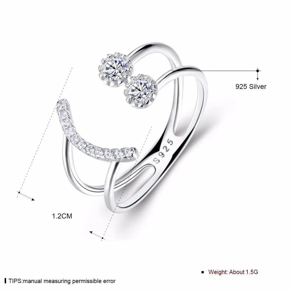 925 Sterling Silver Crystal Rings for Women with Smiley Geometric Pattern – Trendy Party Jewelry