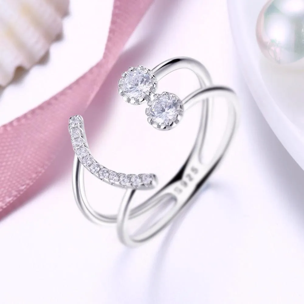 925 Sterling Silver Crystal Rings for Women with Smiley Geometric Pattern – Trendy Party Jewelry