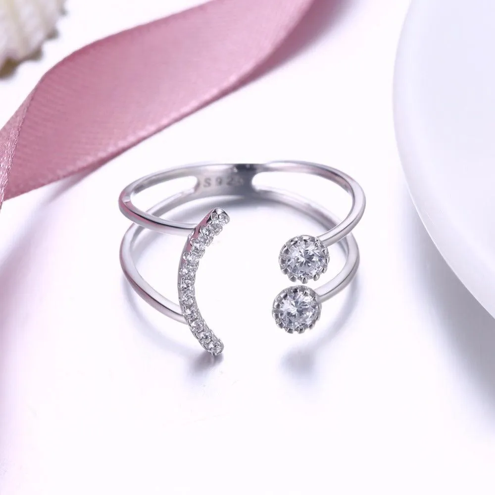 925 Sterling Silver Crystal Rings for Women with Smiley Geometric Pattern – Trendy Party Jewelry