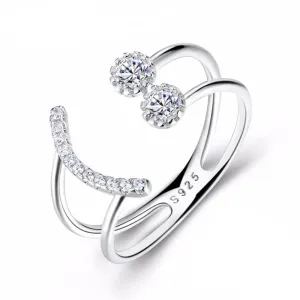 925 Sterling Silver Crystal Rings for Women with Smiley Geometric Pattern – Trendy Party Jewelry